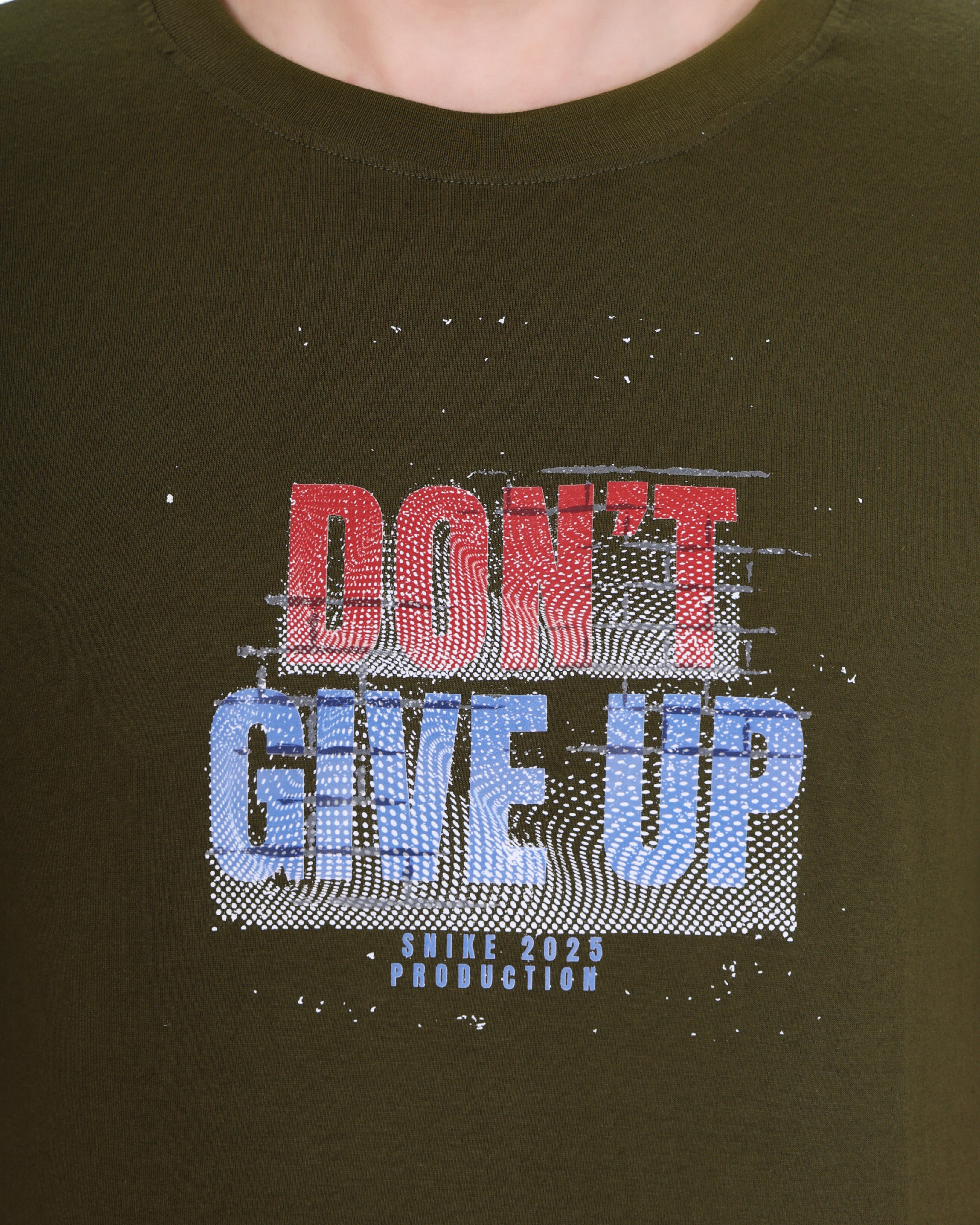 Men's Olive Green Motivational T-Shirt – "Don't Give Up" Graphic Print